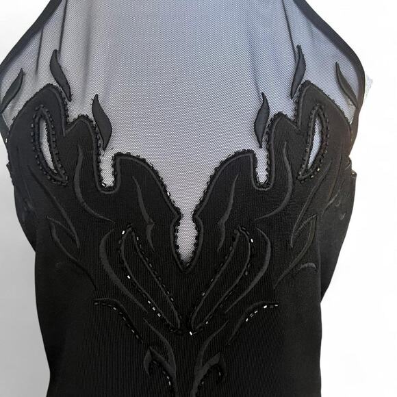 Cache Black Mesh Flame Appliqué Halter Top – Y2K / Evening / Clubwear - Picture 2 of 8